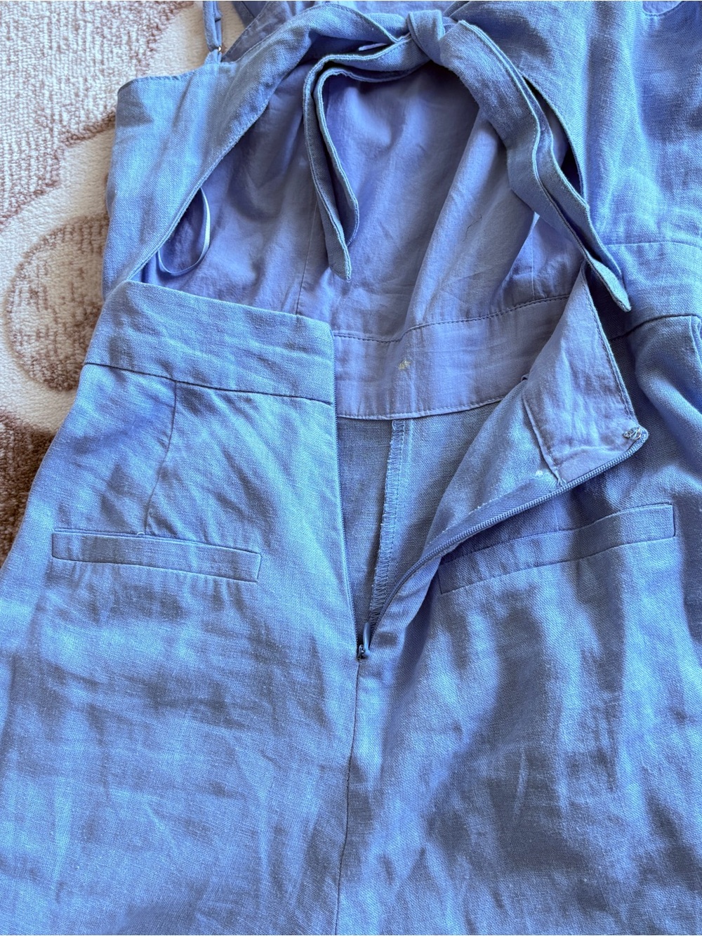 Dynamite Linen Light Blue Ruffle Jumpsuit Wide Legs Size XS - Picture 5 of 16